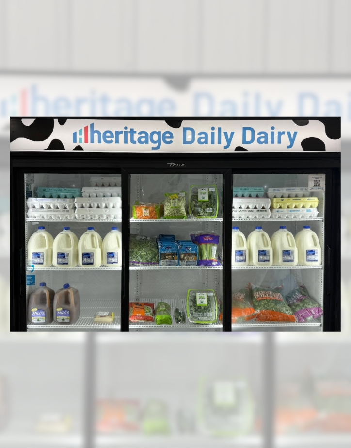 Heritage Daily Dairy cooler at H.O.P.E. Central in Newbugh, Indiana, full of groceries. 
