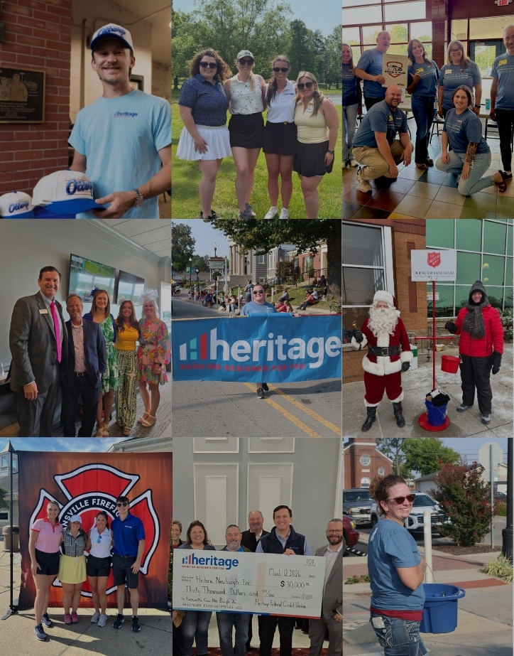 Collage of Heritage employees at various non-profit events in the community.